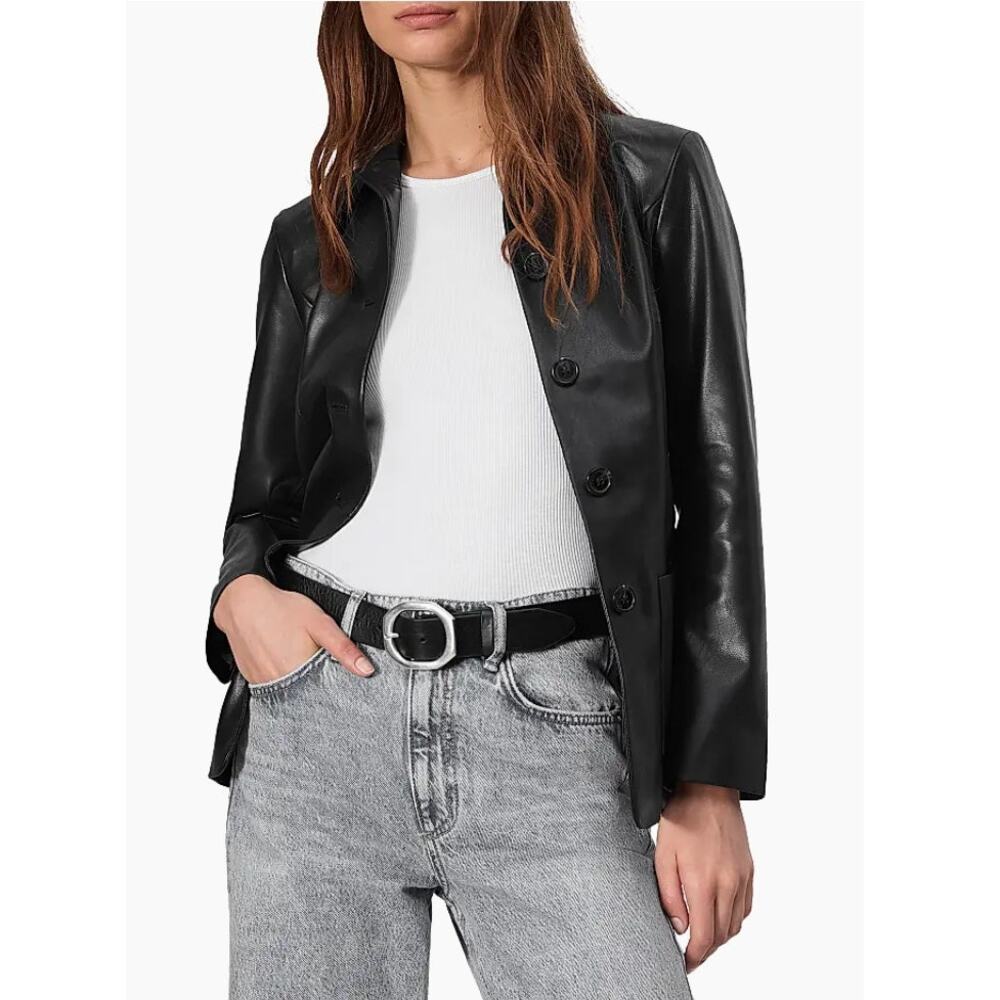 Rag & Bone Drew Faux Leather Black Blazer Size 10 NWT Slim Fit Front Pockets